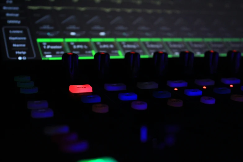 a large display of color lights on the keyboard