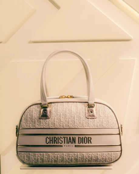 the christian dior purse is hanging on a wall