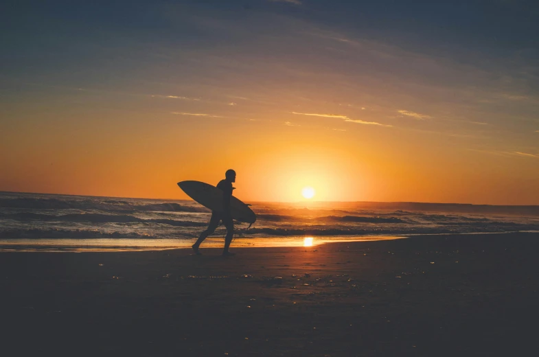 a person is holding their surfboard while walking on the beach