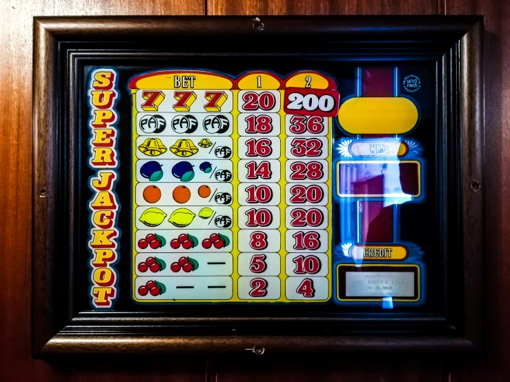 a close up of a slot machine on a wall