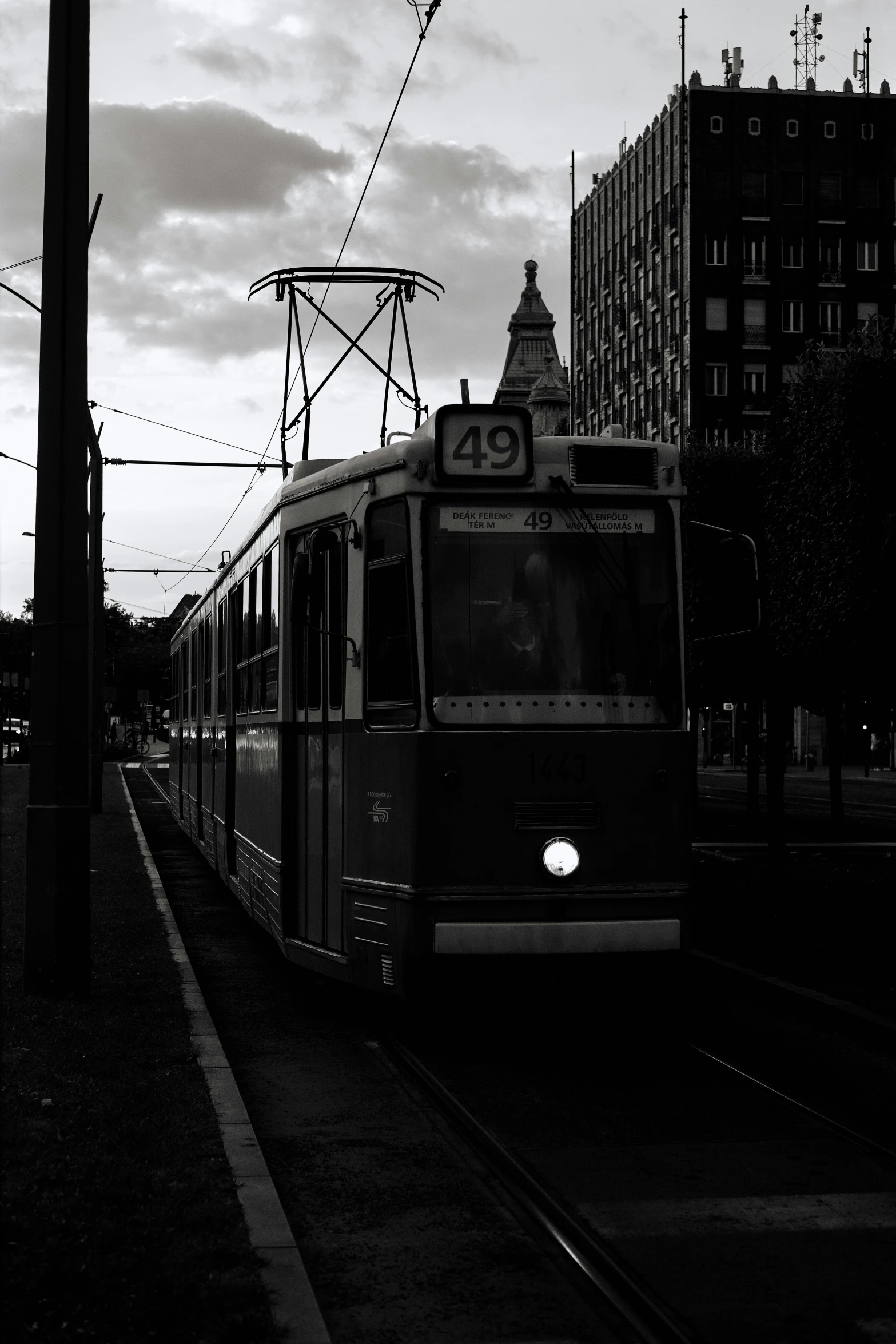 a black and white po of a streetcar