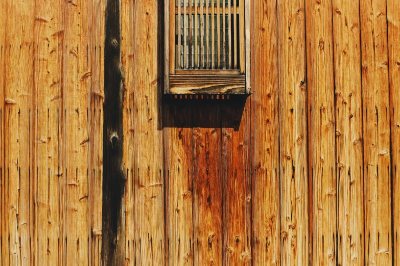 the brown door is close to a wooden wall