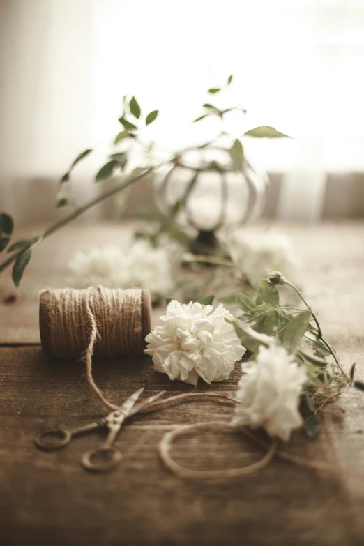 an image of a rope and flowers on the table