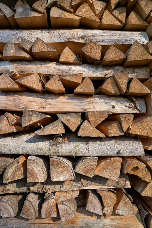 stacked logs and lumber from the same area