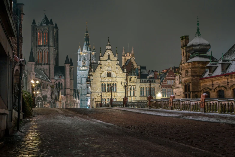 the large city is lit up at night time