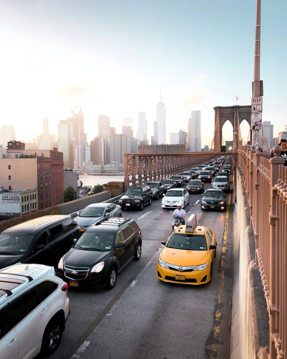 a busy street with traffic lined up all around