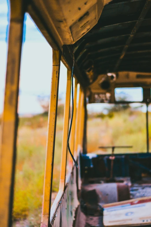 a close up view of an abandoned bus