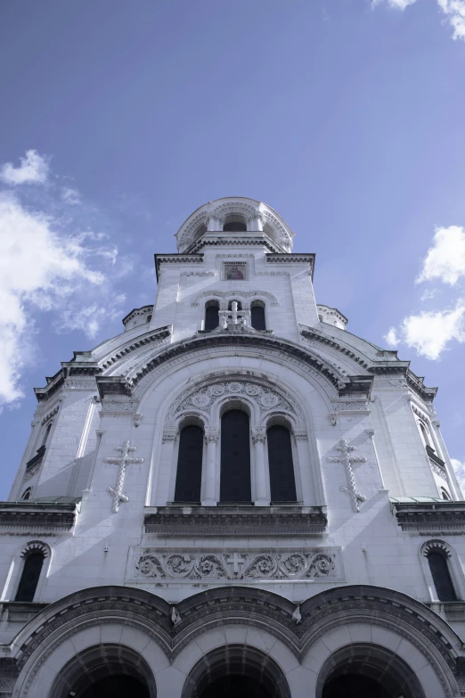 the view from ground level of a cathedral