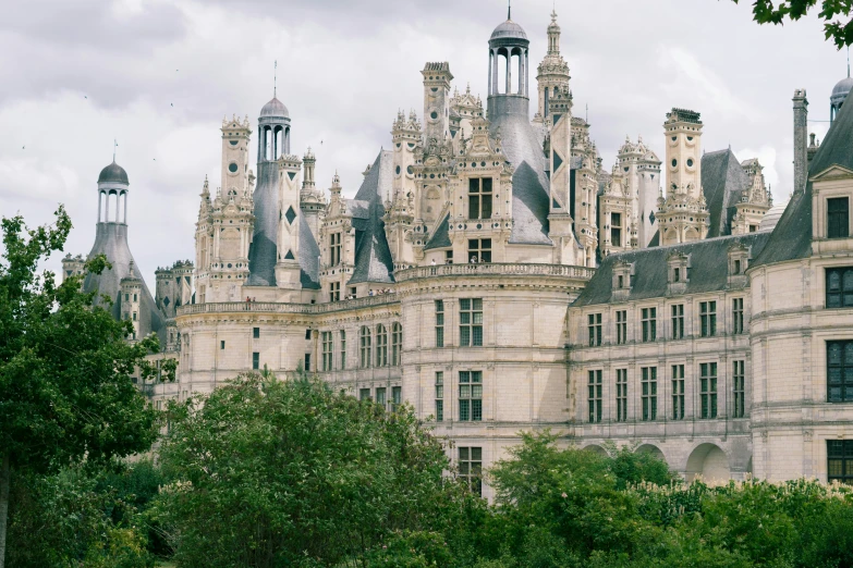 an old castle sits among a lot of trees