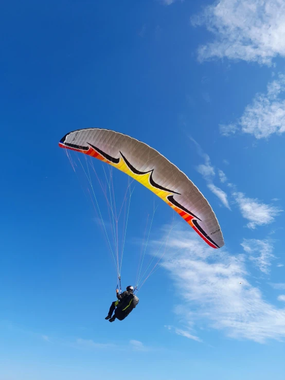 the man is flying the large para sail on the water