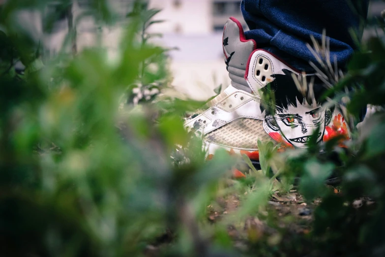 someone wearing converse sneakers near a bunch of plants