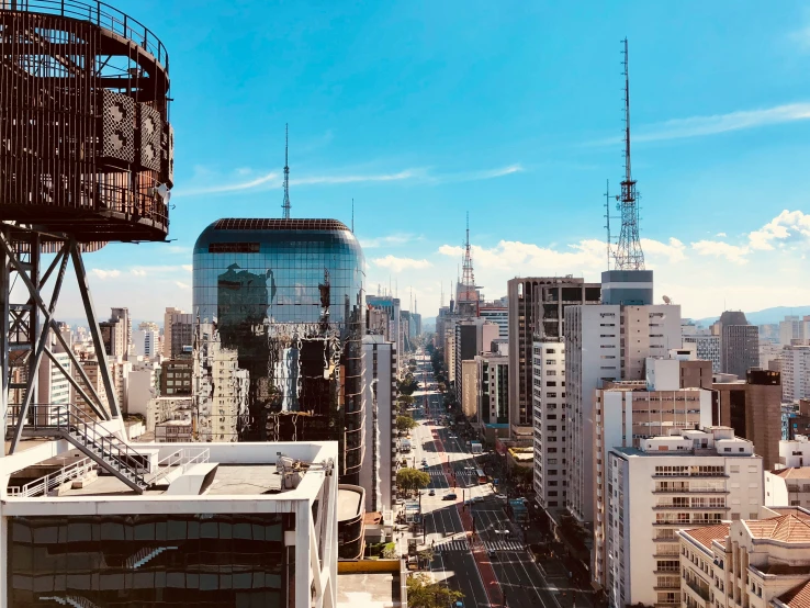 tall buildings surround the skyline in a city