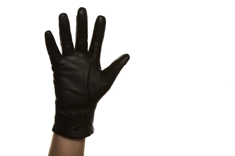 black gloves, showing the hand and palm of a person