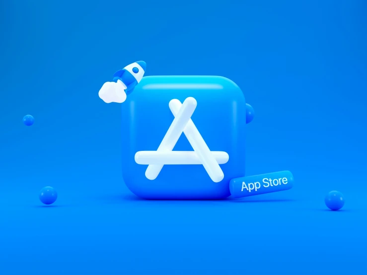 an apple store on with icons floating around