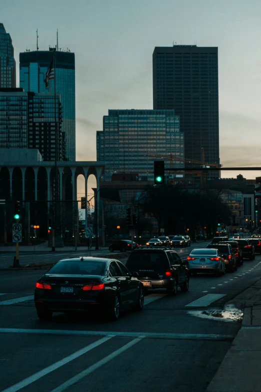 the city is filled with traffic in the evening