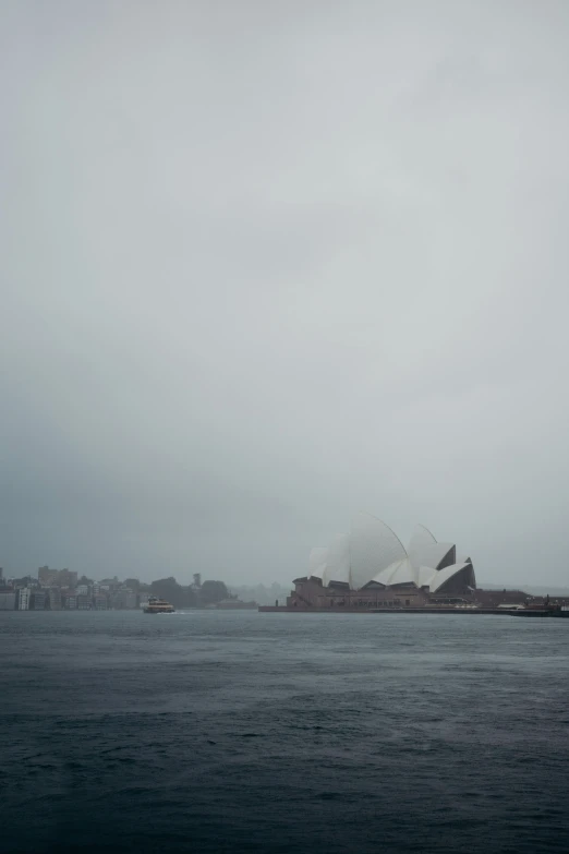 the city is near water in this cloudy picture