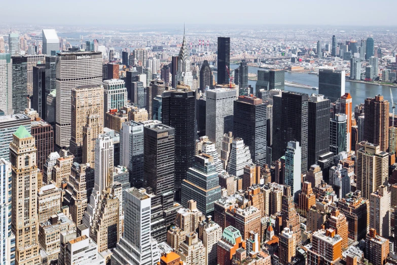 an aerial view of cityscapes of different heights