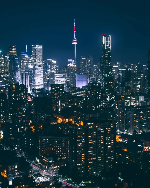 the city skyline from above at night