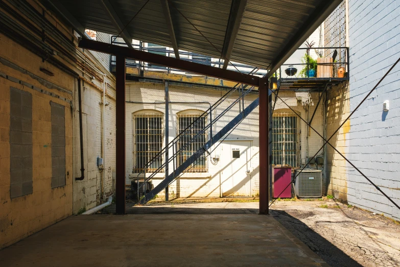 an empty, outdoor area with some stairs