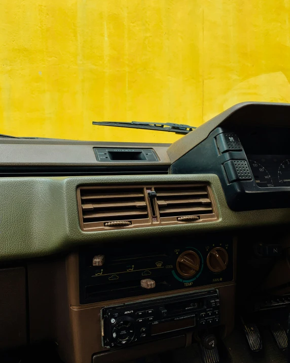 an empty car dashboard with radio in the center