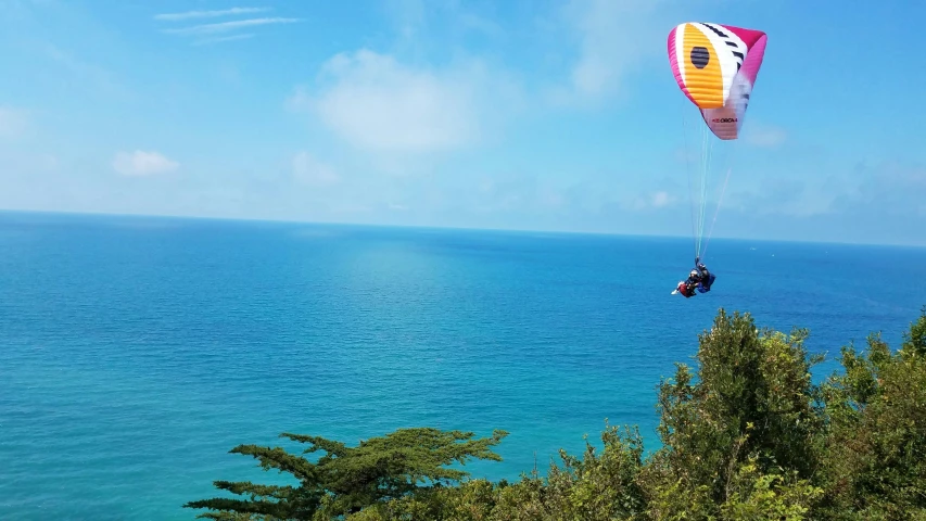 a person that is sky diving over the ocean