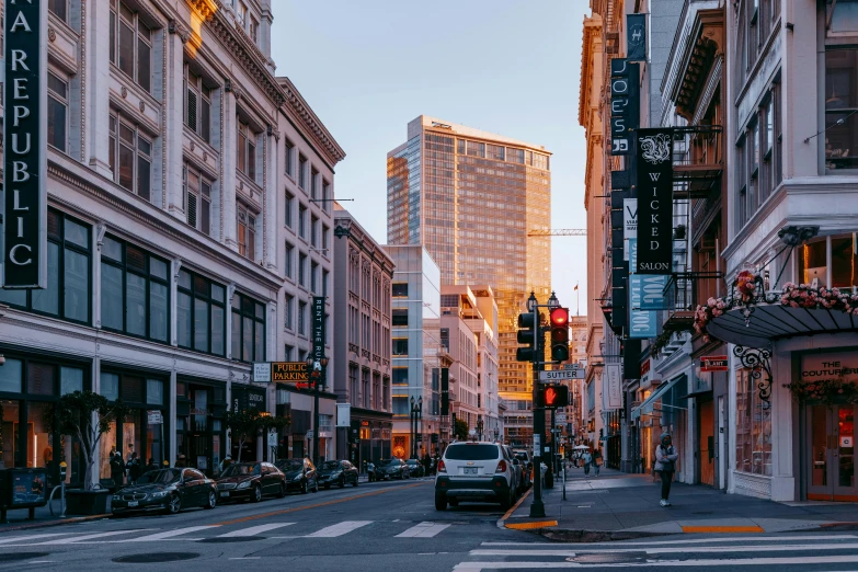 an empty city street with the sky visible