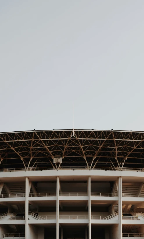 the front view of a large baseball stadium