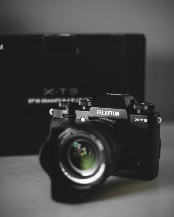 a camera sits next to some boxed boxes