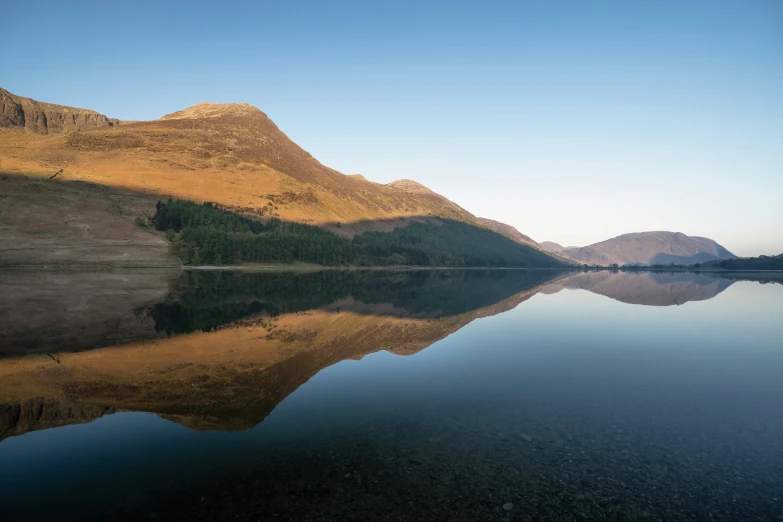 mountains and the lake reflecting them in water