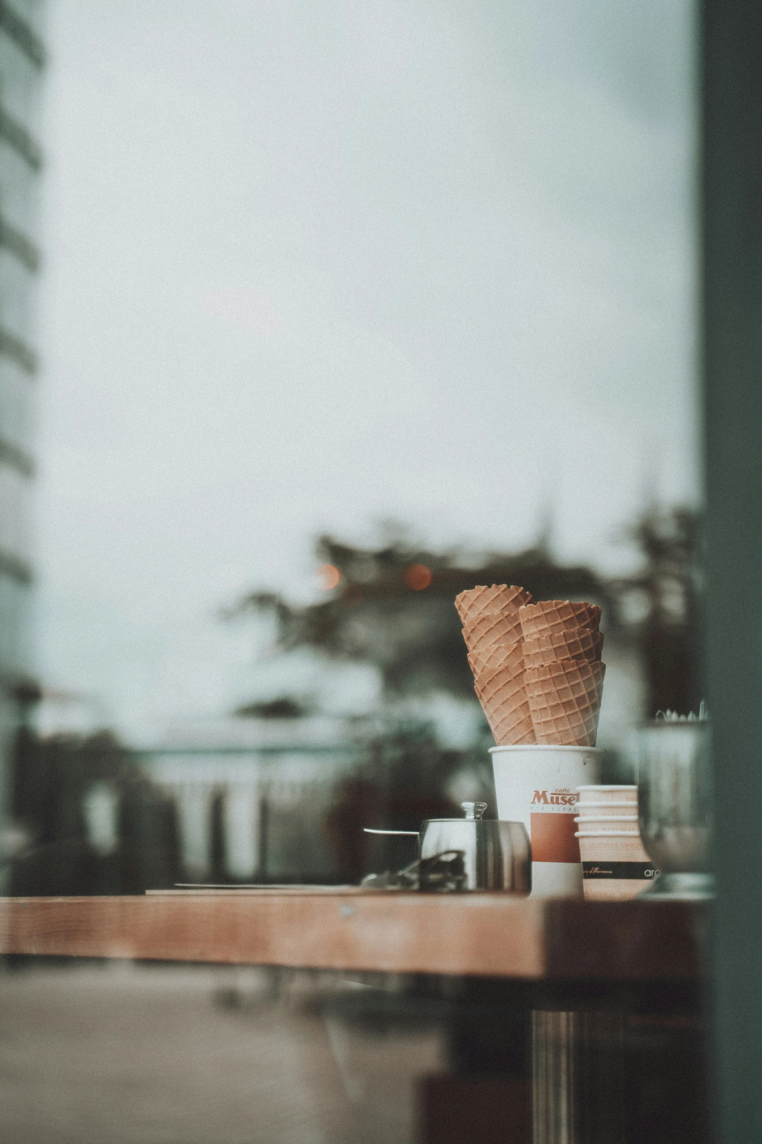 a close up of an umbrella on a table