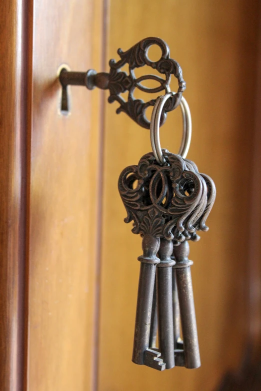 an ornate silver key with a decorative design attached to it