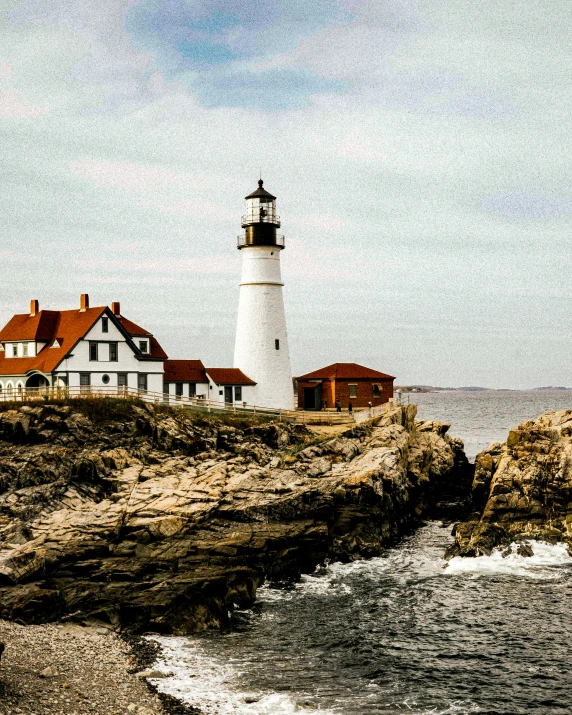 there is a lighthouse on the coast and water