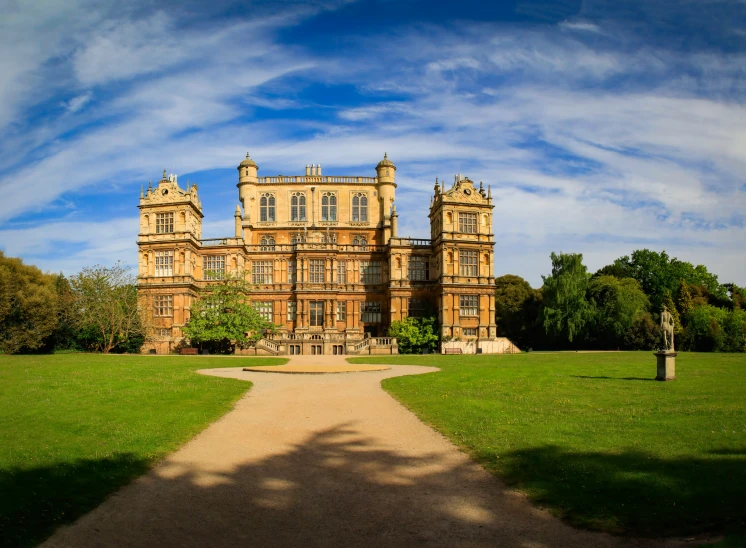 the large building has many windows on the front