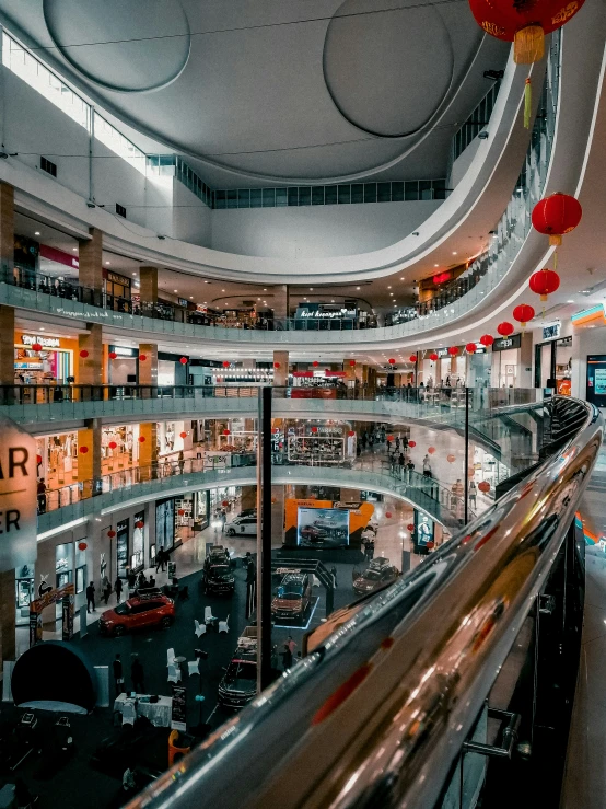 view of a mall from an escalator and lobby