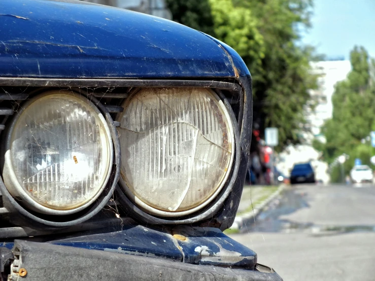 the headlights of an old car with no headlights