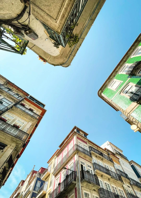 the architecture and colors on a building are colorful