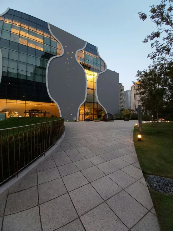 a view of a modern architecture building in a park