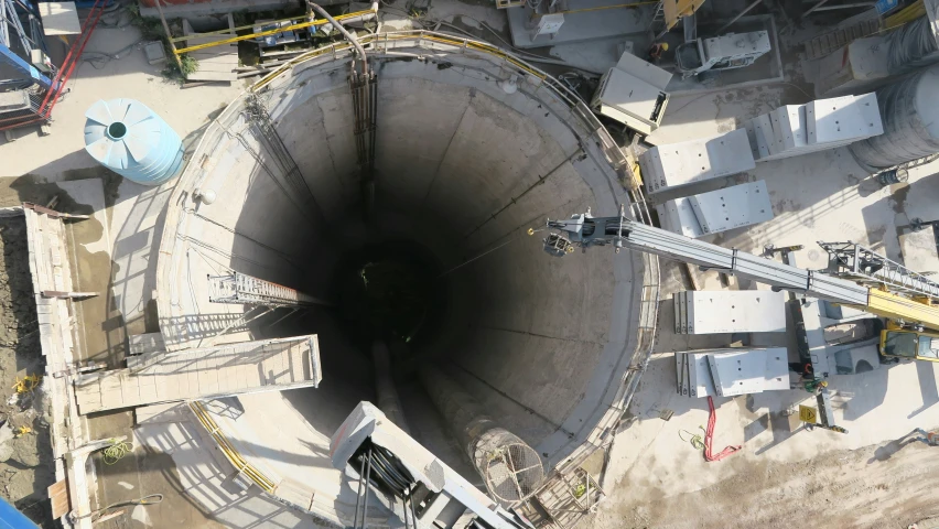 the view from above of a large pipe being built