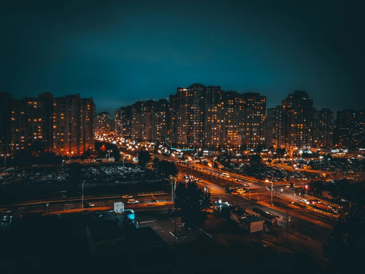 an overview of city lights at night time