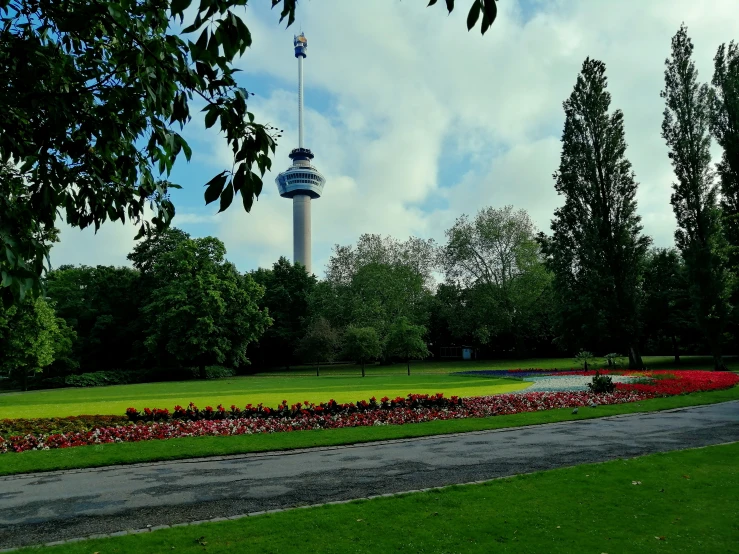 an obelisk on a small hill in a park