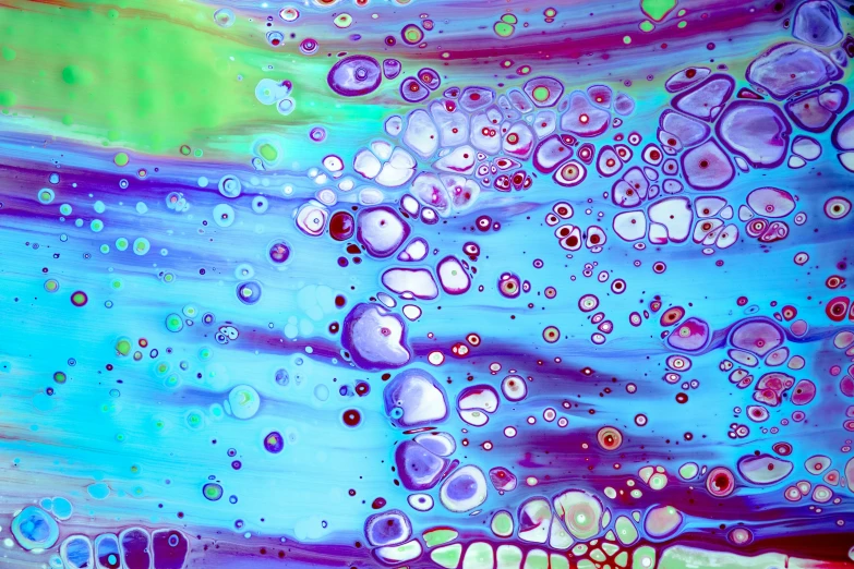 painting - green, purple and blue paint with bubbles by artbyce artist anais korol