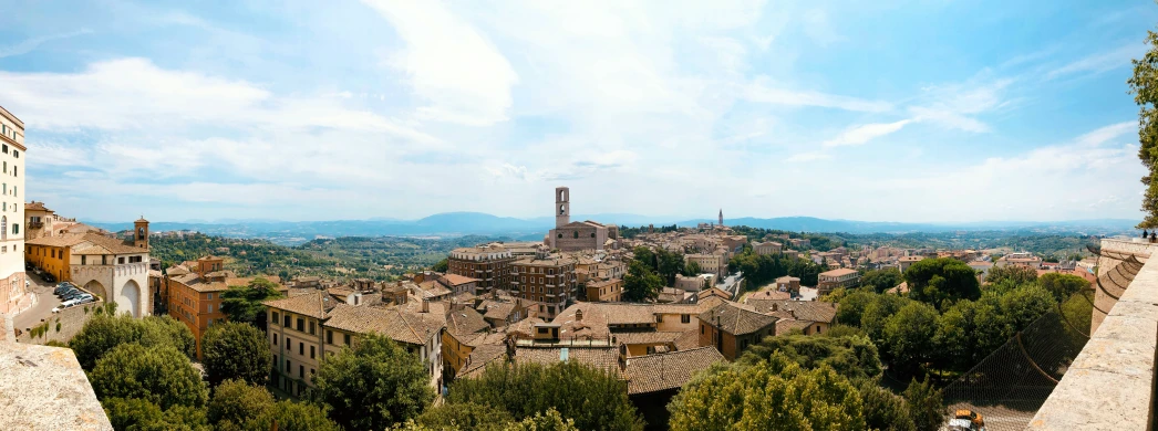 view of an ancient town and the surrounding forest