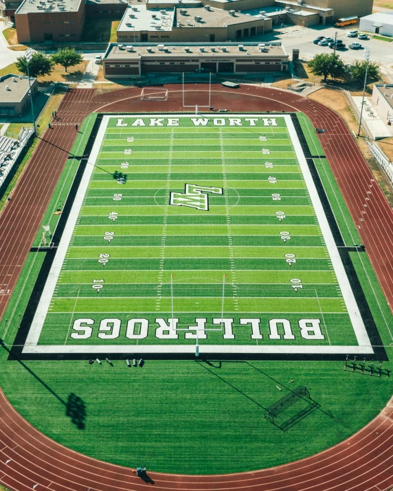 an overhead view of a field at a stadium