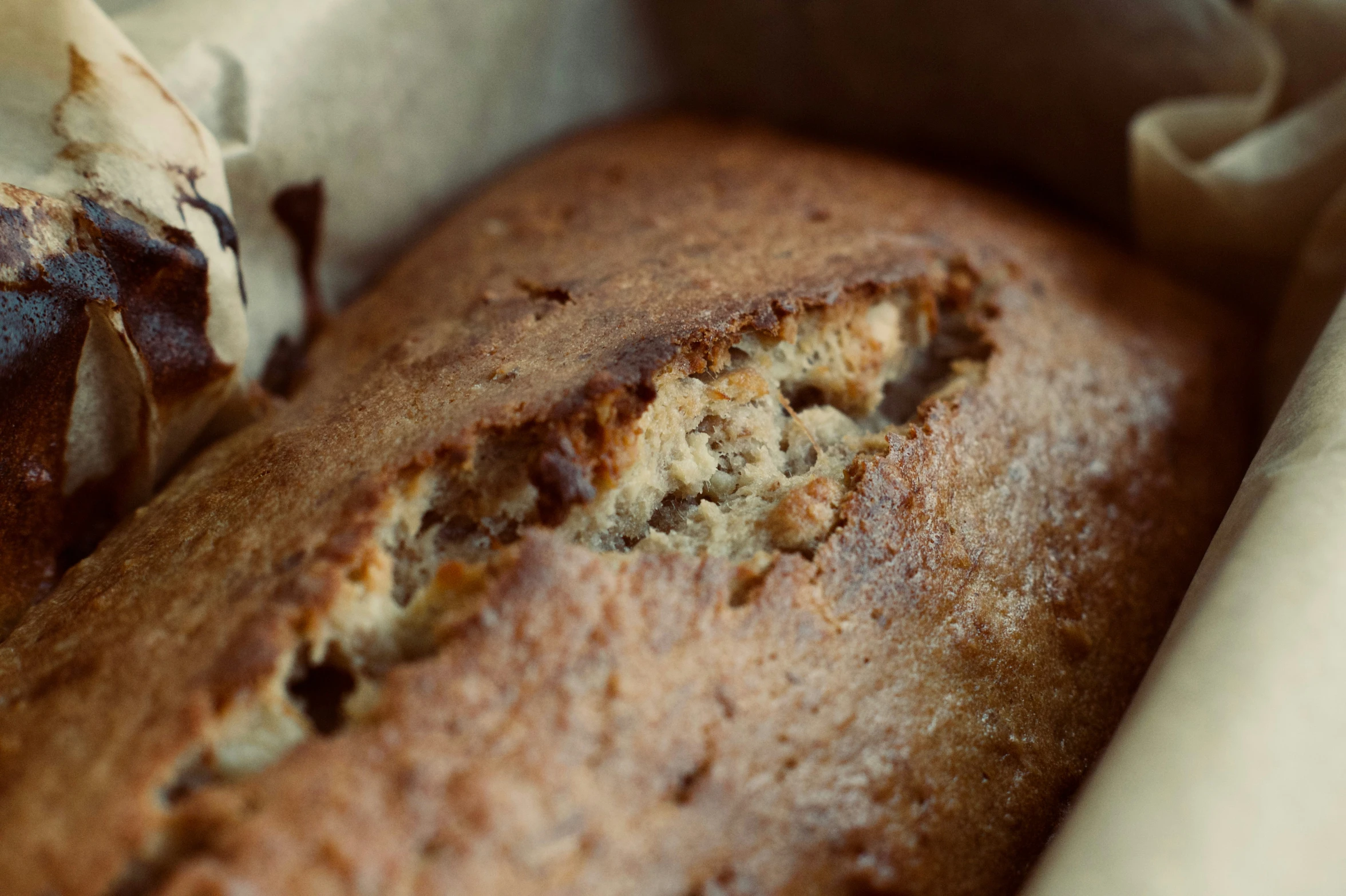 a close up of a banana bread inside of a bowl