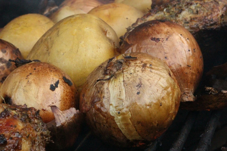 rotten fruit on the grill of a barbecue grill