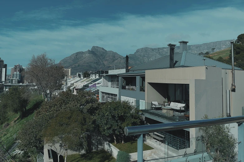 buildings with a mountain in the background