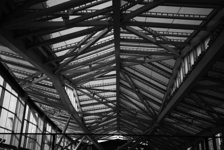 some stairs a roof a clock and windows