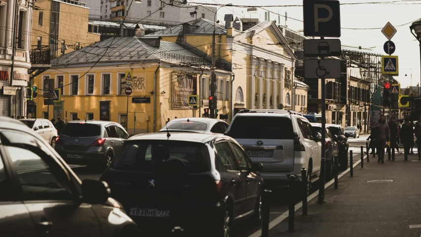 cars in a busy city traffic area