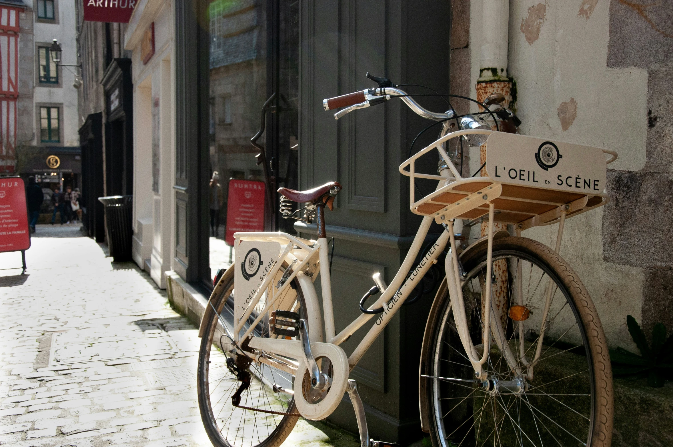 a bicycle sitting in the back of a store