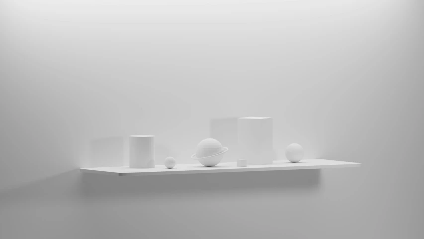 three balls are shown on top of a shelf